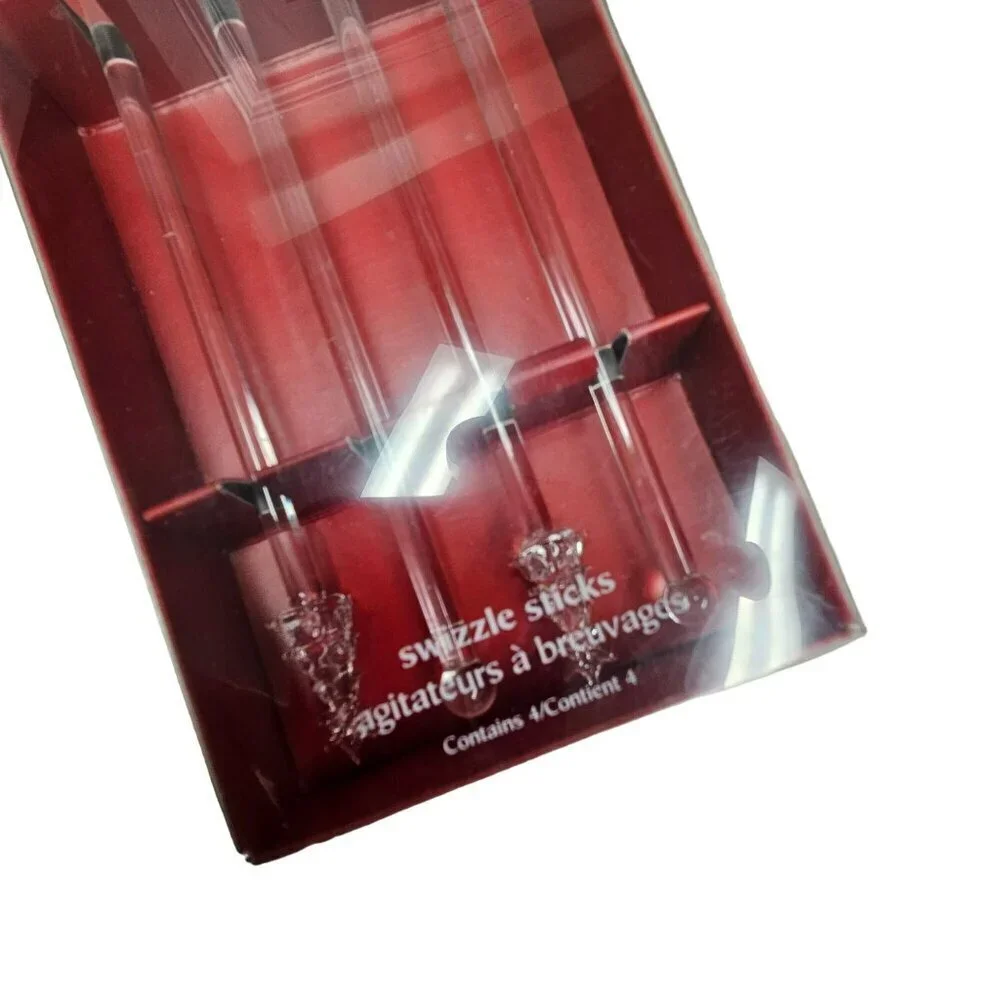 Pier One Glass Swizzle Sticks With Decorative Christmas Tree‎ Tops Set Of 4 Xmas